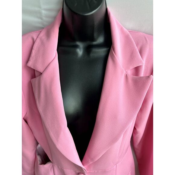 Boohoo Barbiecore Pink Blazer Dress Sze 10 Bubblegum Cutouts Barbie Formal Girly - Picture 2 of 10